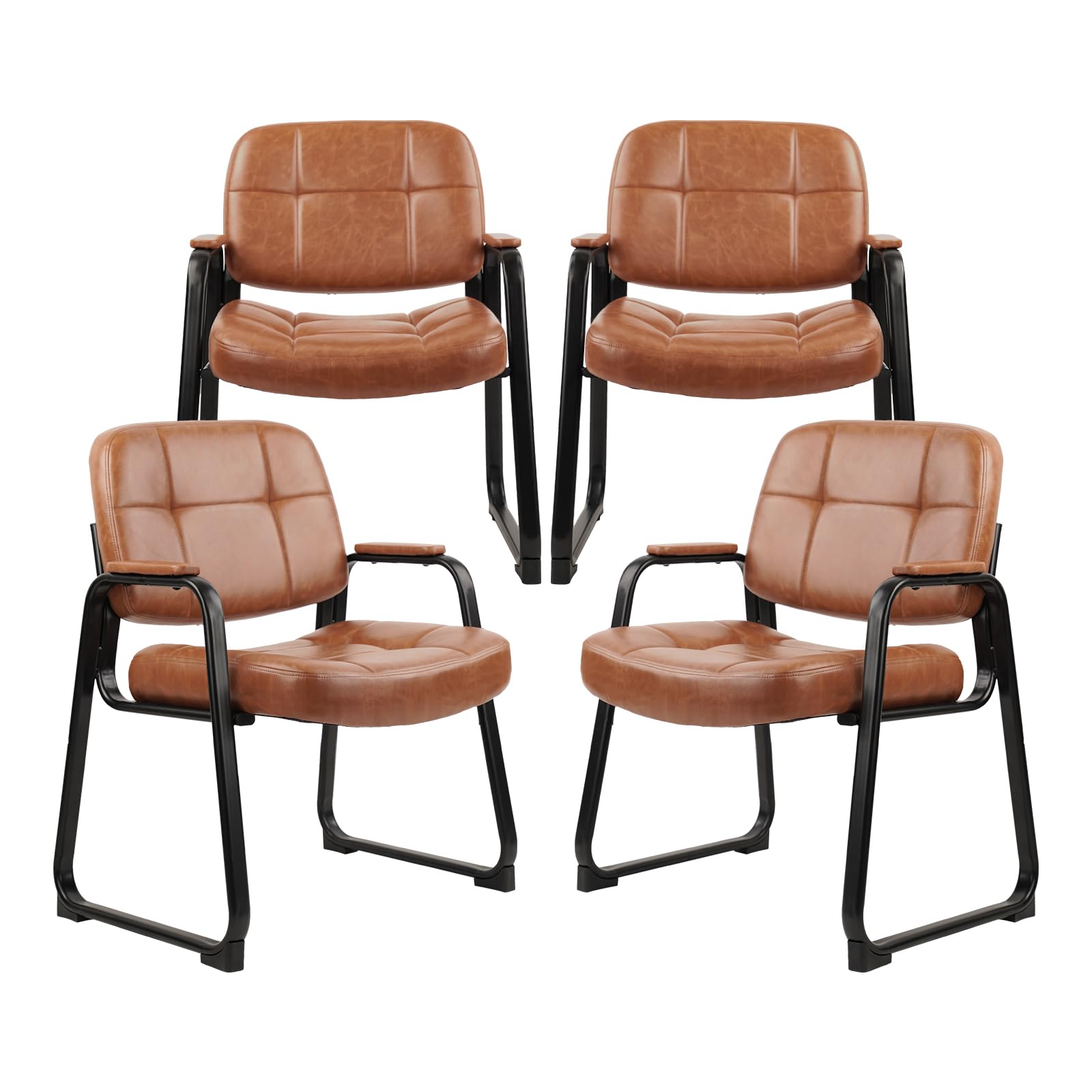 Clatina Big & Tall 500 Lbs Waiting Room Chairs with Padded Armrests and Sled Base, Leather Stationary No Wheels Office Guest Chair for
