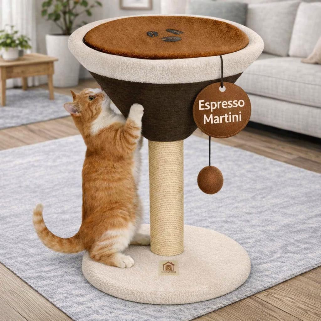 CasaMila Espresso Martini Cat Scratcher 20", Cat Scratching Post, Cat Scratching Tree, Cat Post, Scratching Post for Indoor Cats, Cute Cat Scratcher, Small Cat Tree, Martini Cat Tree