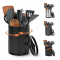 Extra Large Kitchen Utensil Holder, 360° Rotating Stainless Steel Cooking Utensil Holder for Countertop, 3 Compartment Flatware Organizer & Cooking Caddy with Removable Base?Black?