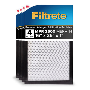 Filtrete 16x25x1 AC Furnace Air Filter, MERV 14, MPR 2500, High Performance Premium Allergen, Ultrafine Particles, Bacteria & Virus Filter, CERTIFIED Asthma & Allergy Friendly, 4-Pack