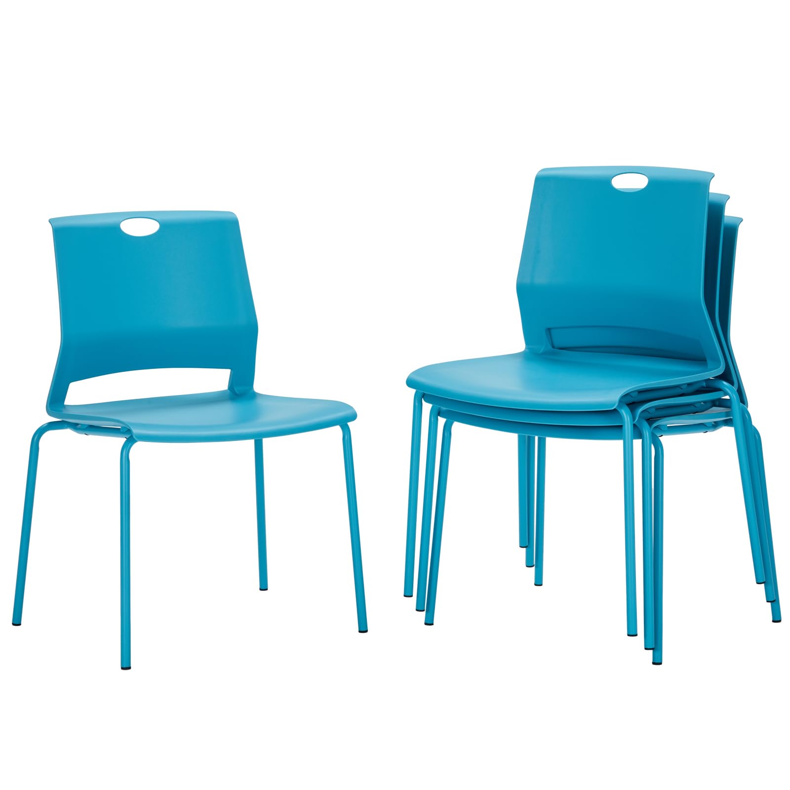 Sidanli Waiting Room Chairs, Stackable Office Chairs with Comfortable Streamline Seat, Blue Stacking Chairs No Wheels for Meeting Room, Set of 4
