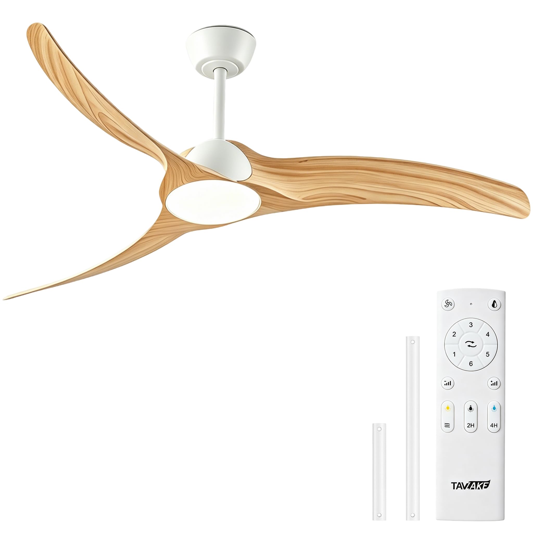 52 Inch Ceiling Fan with Light, White | Modern Low Profile Flush Mount, 3-Speed Reversible DC Motor, Dimmable 3-Color LED, Remote Control for Bedroom Living Room