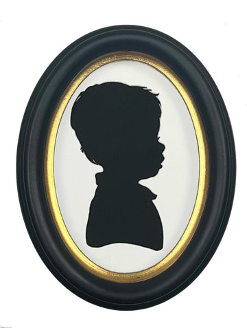 WallWorks Classic Oval Silhouette Picture Frame 5X7 - Hand Made Solid Wood Frame - Black with Gold Hand Leafed Inner Lip