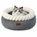 Hollypet Cat Bed for Indoor Cats Kitty Beds, Round Washable Fluffy Small Dog Bed, Soft Cozy Plush Pet Beds for Puppy and Kitten with Non-Slip Bottom (20" D * 8" Th, Gray)