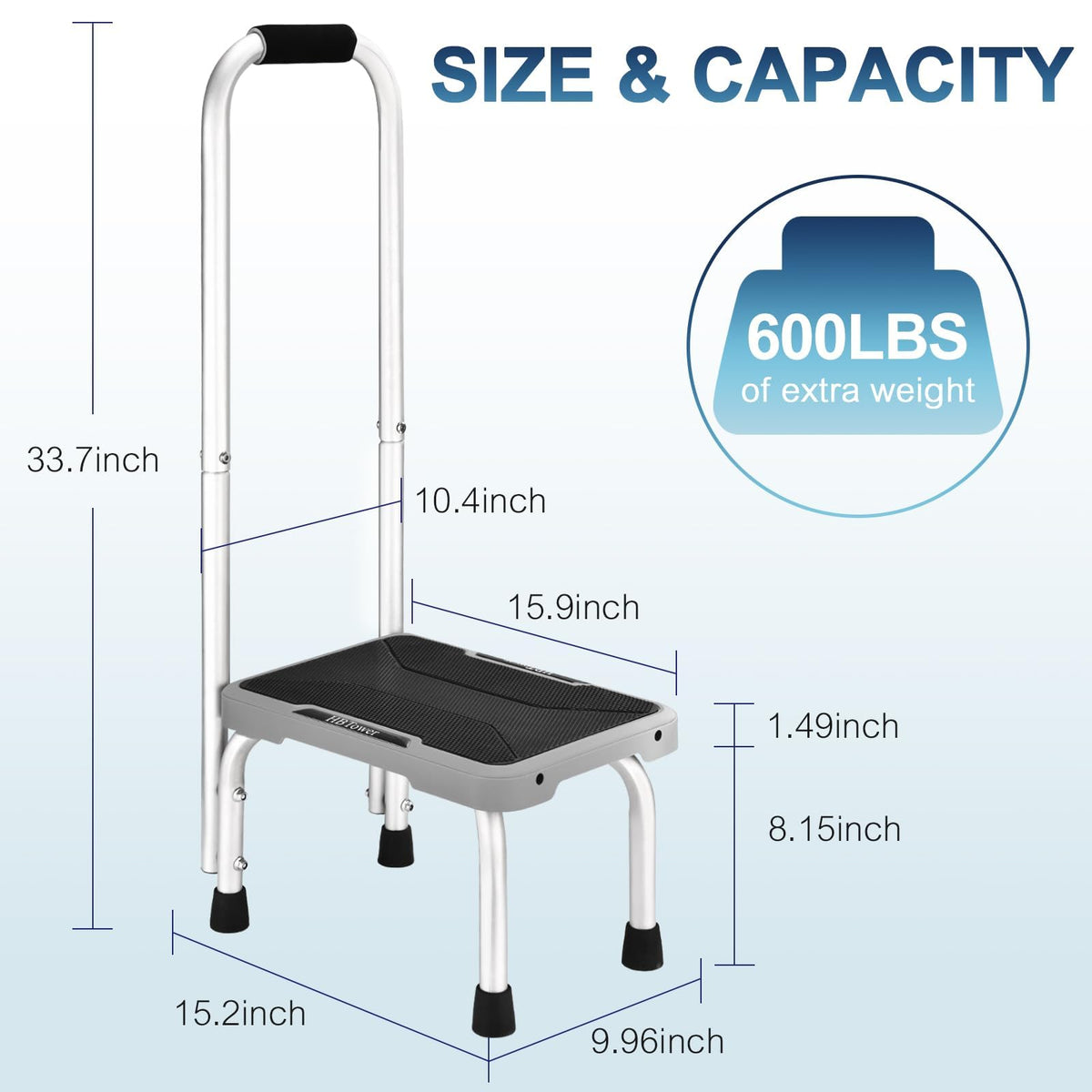 Hbtower Step Stools with Handle for Adults Kids with Non-slip Rubber Feet, 1-Step with Handle, Gray