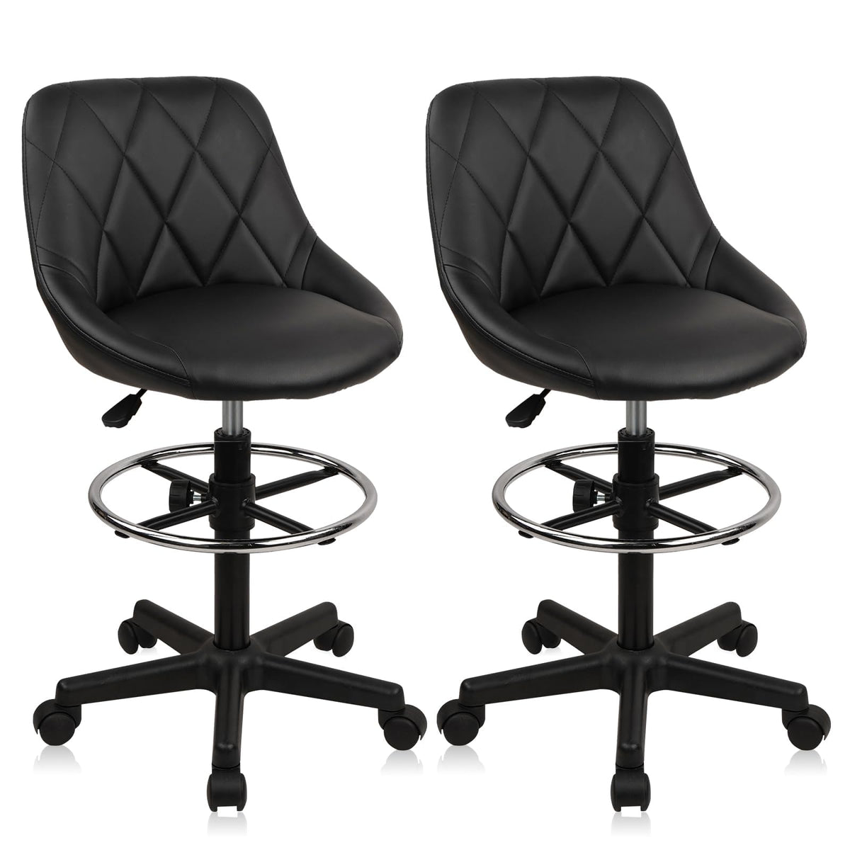 Klasika Drafting Chair with Back, Leather Rolling Swivel Stool with Adjustable Height and Footrest, Ergonomic Tall Standing Desk Office Chairs
