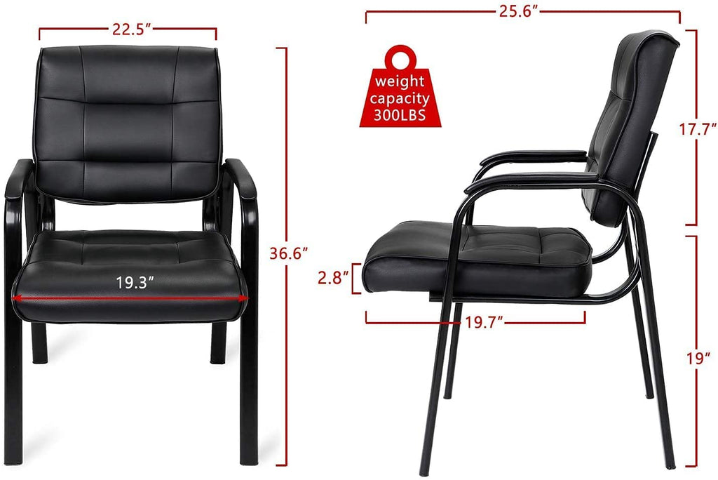 Jupiterforce Waiting Room Chairs, Leather Office Reception Guest Chair No Wheels with Padded Arms Rest for Home Conference Lobby Area Meeting