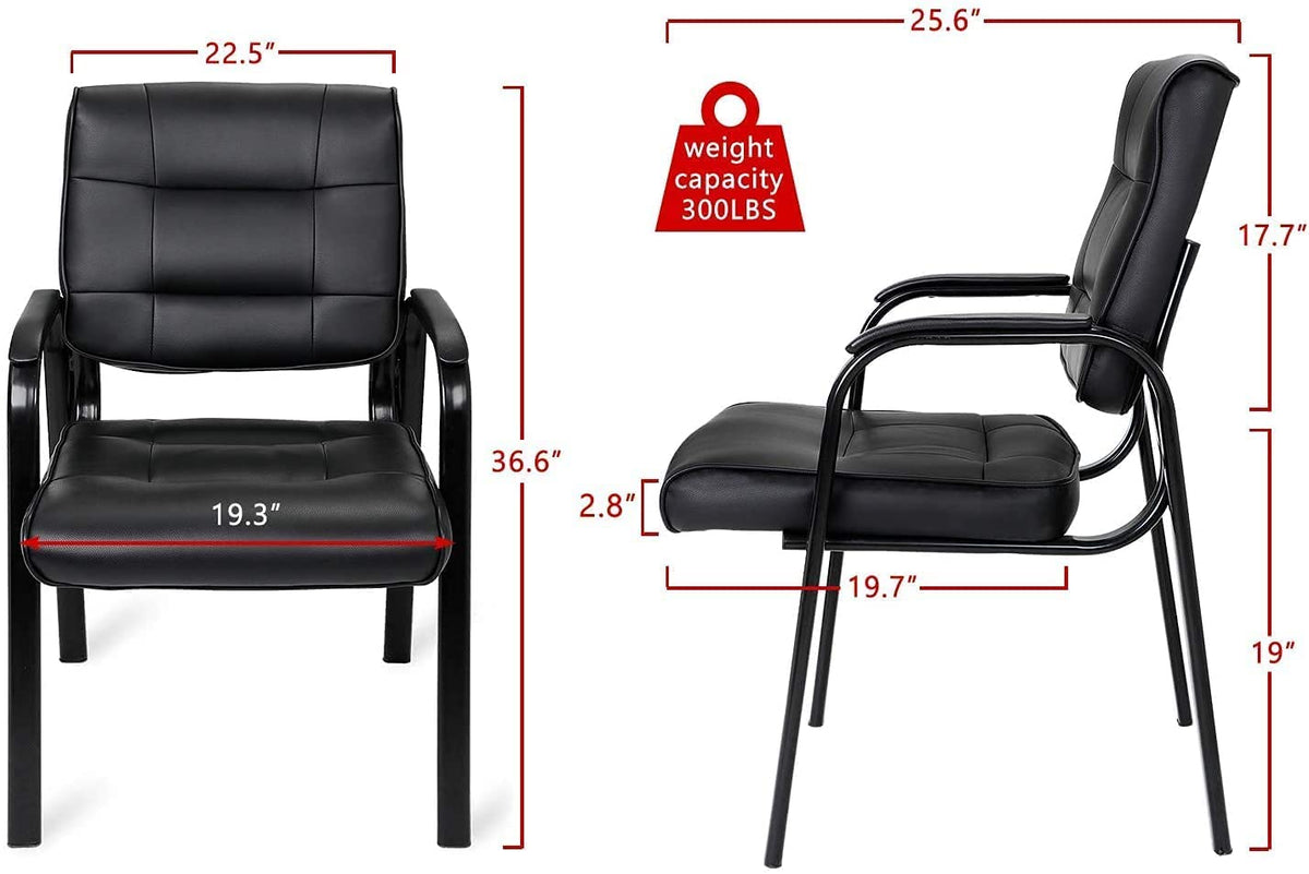 Jupiterforce Waiting Room Chairs, Leather Office Reception Guest Chair No Wheels with Padded Arms Rest for Home Conference Lobby Area Meeting