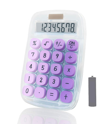 Deskboard Buddy with Calculator, Mechanical Calculator(Purple) | Large LCD Display 8 Digit Tilt Screen and Big Button for Teachers Students Basic Office