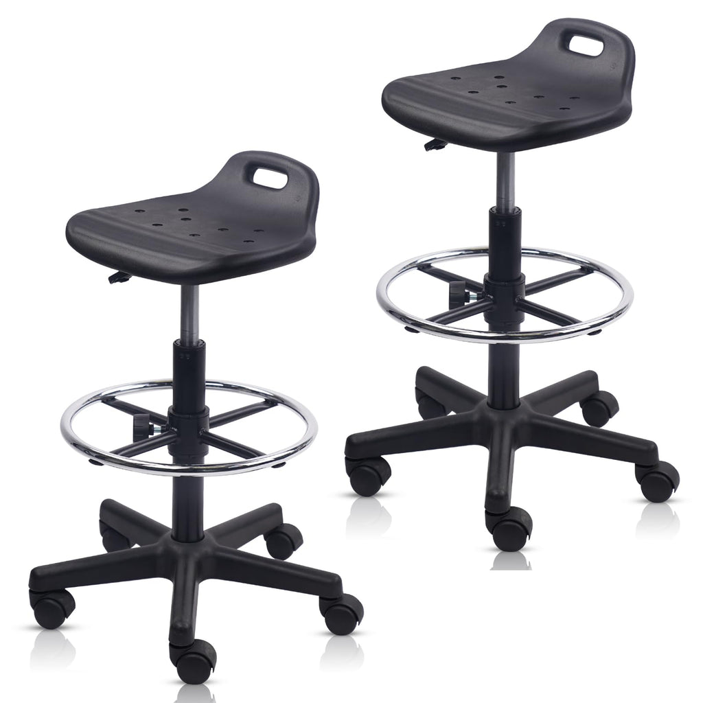 Klasika Drafting Rolling Stool Adjustable Height with Foot Rest Breathable Seat Cushion Swivel Stools with Wheels, Multi-purpose Work Stool for