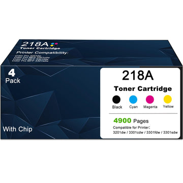 218A Toner Cartridges Combo Pack Compatible Replacement for HP 218A for Color Laserjet Pro 3201dw MFP 3301fdw 3301cdw 3301sdw 3201 dw 3301 fdw cdw sdw Printer W2180A (Black Cyan Magenta Yellow 4-Pack)
