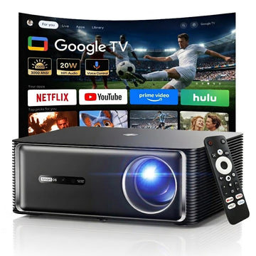 3000 ANSI Google TV Smart Projector - 4K Projector with WiFi and Bluetooth, 20W HiFi Speakers Outdoor Movie Proyector, Auto Focus & Keystone Projector for Home Theater Indoor
