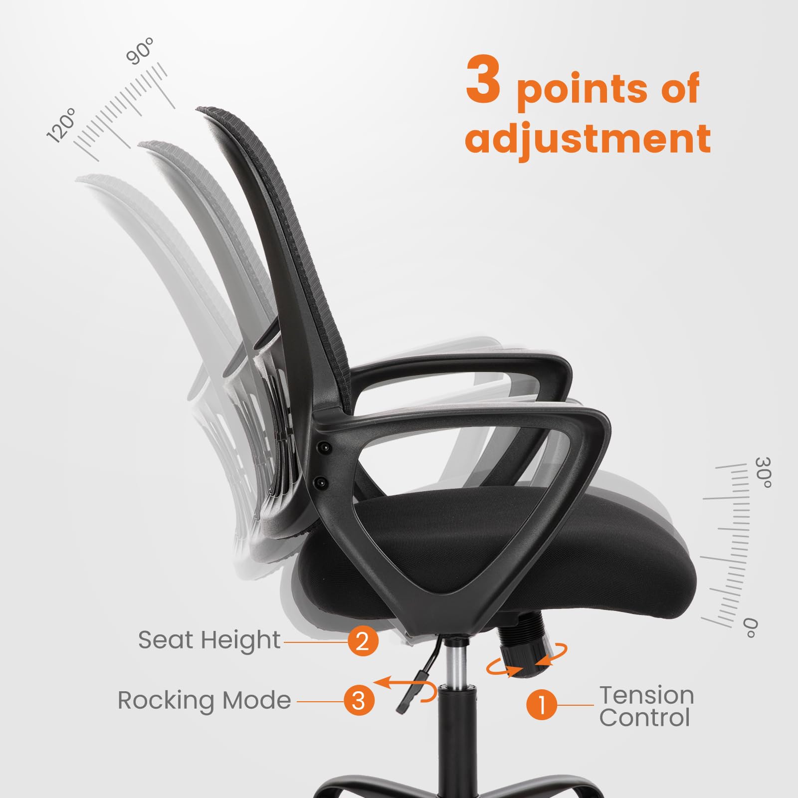 Sweetcrispy Home Office Desk Chair, Ergonomic Mid-back Mesh Rolling Work Swivel Chairs with Wheels, Comfortable Lumbar Support, Comfy Arms for