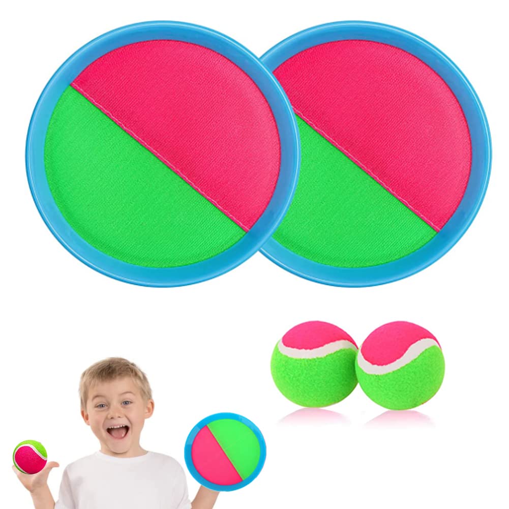 Ball Catch Set Games Toss Paddle,Kids Outdoor Toys, Toss and Catch Game Set, Beach Toys Back Yard Backyard with 2 Paddles 2Balls Yard Games Suitable for Kids Birthday Gift Ideal