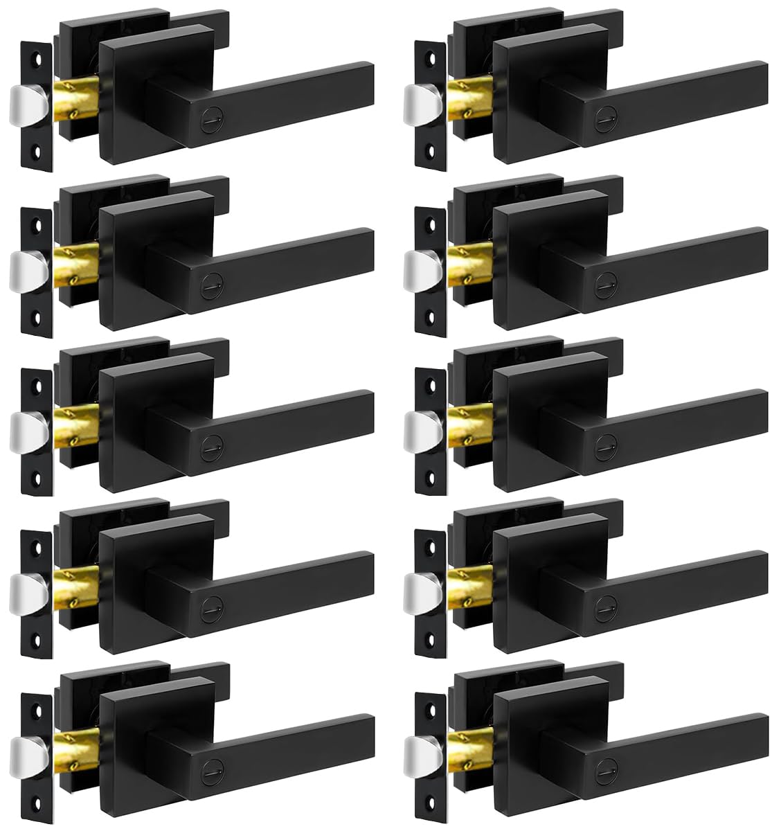 KAMOTA Privacy Door Levers, 10 Pack Matte Black Door Handles Bed and Bath Door Locks Interior Keyless Locksets, Left and Right Hand Reversible
