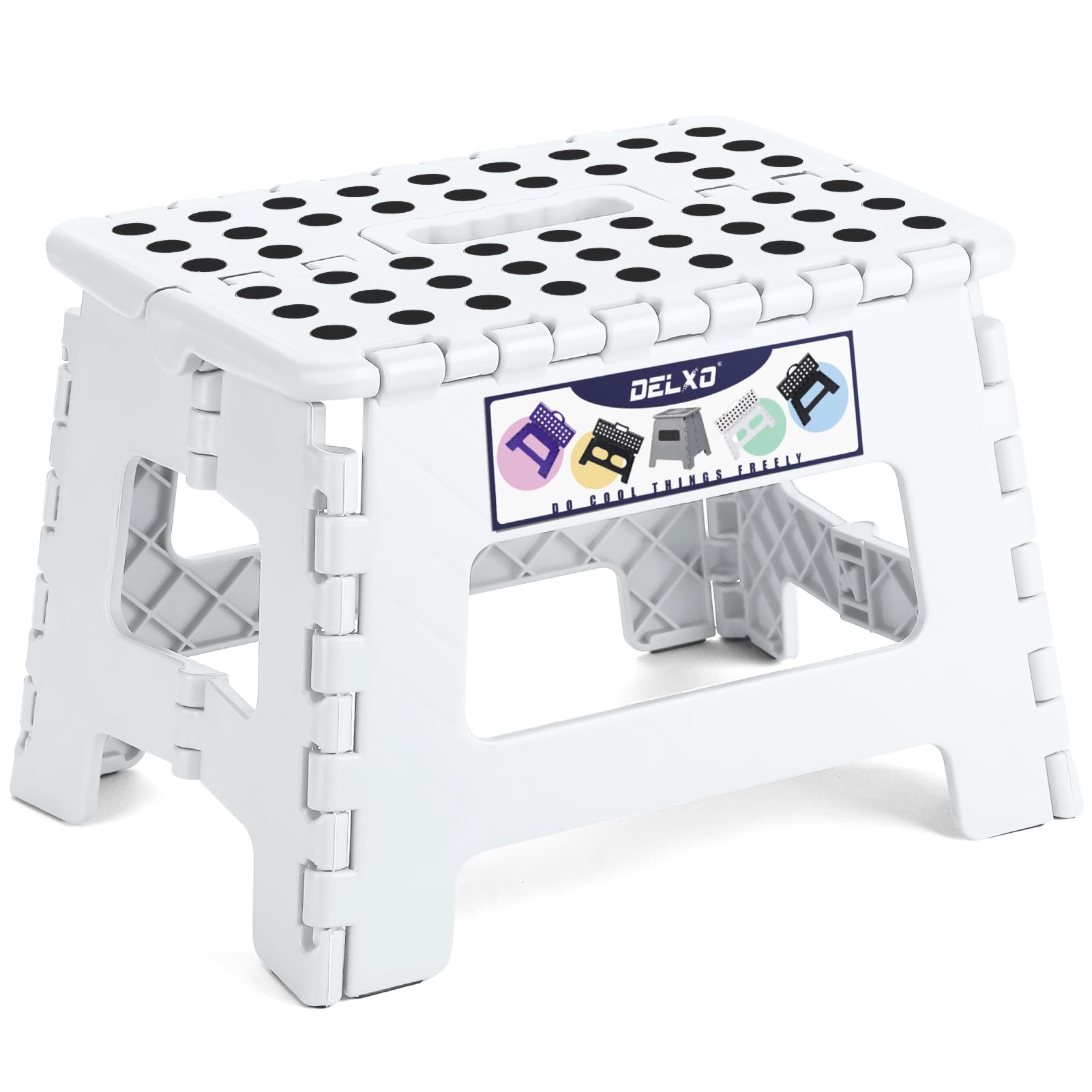 Delxo 8.8” Folding Step Stool in White,1 Pack Premium Heavy Duty Foldable Stool for Kids,portable Collapsible Plastic Step Stool,non Slip