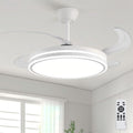 Retractable Ceiling Fans with Lights and Remote, 42 Inch White Chandelier LED Fan, 20W Energy Saving,Memory Function,Timer Setting,Ultra Quiet Invisible Blades Fan for Kitchen, Bedroom