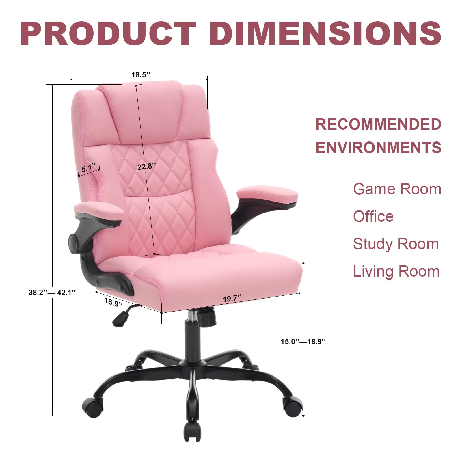 Lianva Ergonomic Office Chair, Executive Desk Chair with Flip-up Armrest, Swivel Computer Task Chair with Wheels for Home Office, Small Pink