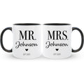 Personalized Mr & Mrs Coffee Mug Set | Customized Couple Gift Set for Engagement, Wedding, Anniversary, Valentine's Day | Custom Name Ceramic Tea Cup | 11 oz (White - Black)