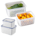 2 Pack Fruit Storage Containers for Fridge with Removable Colanders, Dishwasher & Microwave safe Produce Storage Containers with Lids Keep Fruits, Vegetables, Berry, Meat Fresh longer