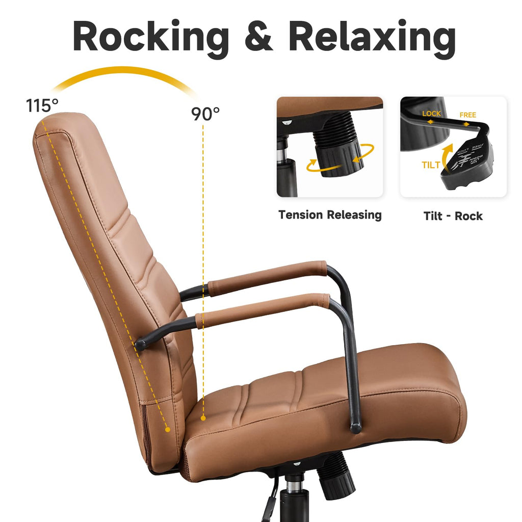 Office Desk Chair Leather, Conference Room Chairs with Wheels, Modern Executive Office Chairs Adjustable Height, Ergonomic Swivel Rolling