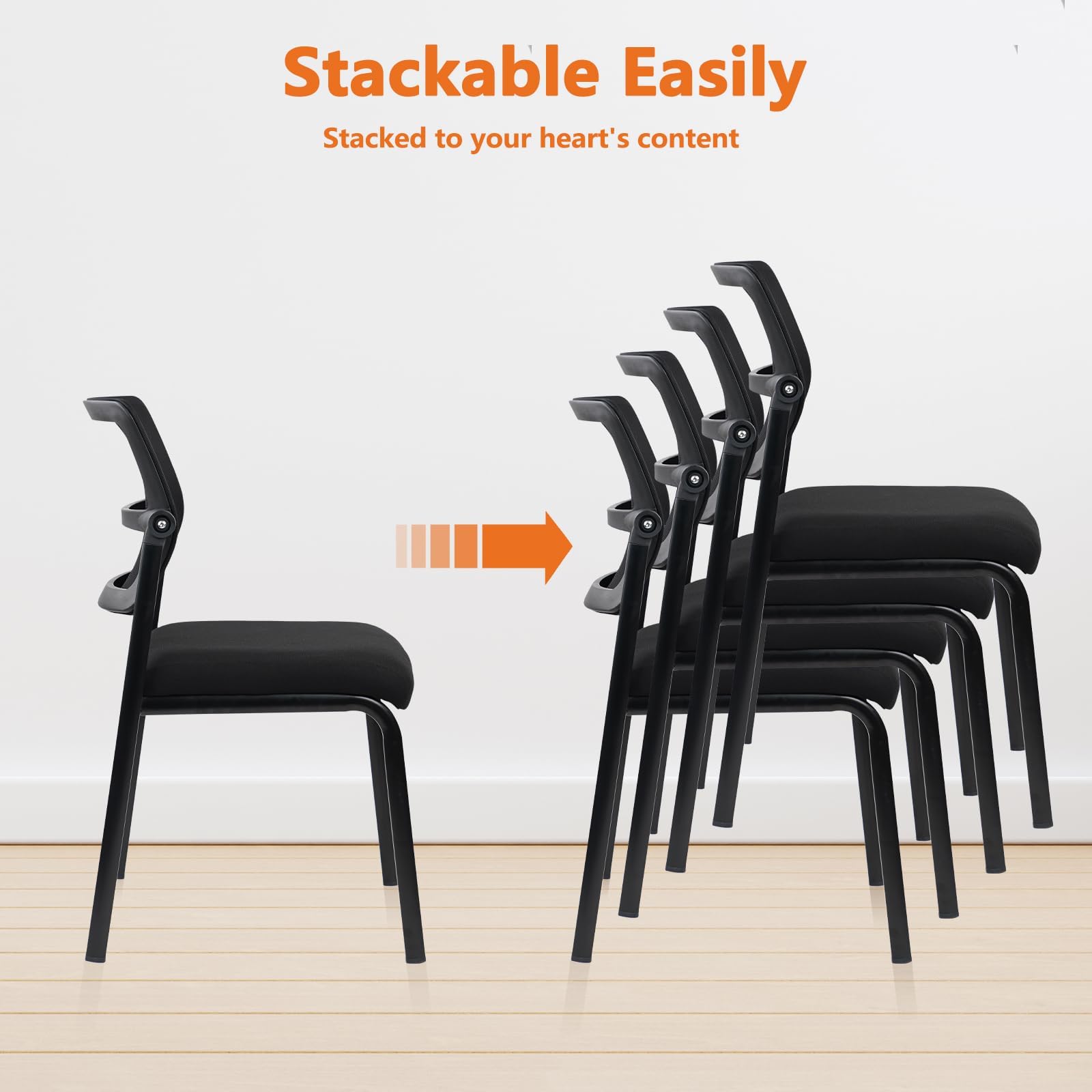 Clatina Stacking Armless Office Waiting Room Chair with Adjustable Backrest, Stackable Mesh Guest Reception Desk Chairs with Ergonomic Lumbar