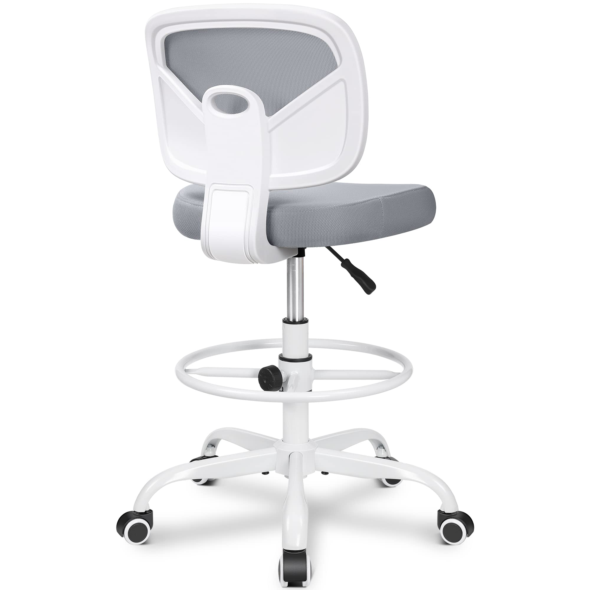 Primy Armless Tall Desk Chair, Adjustable Height and Footring, Mid-back Ergonomic Standing Desk Chair Mesh Rolling Tall Chair for Art Room,