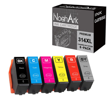 NoahArk 6 Packs Compatible Ink Cartridges Replacement for 312XL 312 T312 314XL 314 T314 for Expression Photo XP-8500 XP-8600 XP-15000 Printer (Black, Cyan, Magenta, Yellow, Grey, Red, 6 Packs)