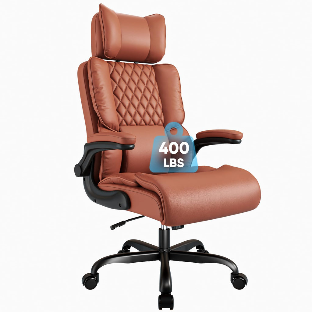 Sytas 400lbs Big and Tall Office Chair with Adjustable Headrest, Brown