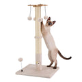 PAWSFANS Cat Scratching Post for Indoor Cats and Kittens,30inches Tall Sisal Scratch Posts with Four Hanging Ball Toys and Reinforce The Stable Base Beige