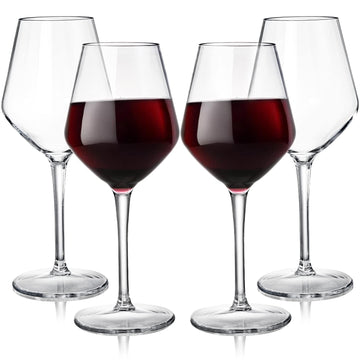 Dicunoy Set of 4 Unbreakable Stemmed Wine Glasses, 16 oz Outdoor Plastic Wine Glasses, Plastic Goblets Glassware, Reusable, BPA-Free, Classic Cups for Patio, Poolside, Camping