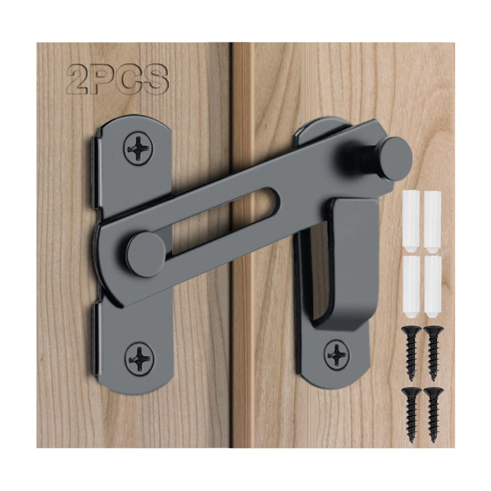 2PCS Barn Door Lock, 180 Degree Flip Sliding Barn Door Latches, Gate Latch for Barn Door, Sliding Door, Pet Door, Garage, Bathroom, Window, Outdoor(Black)