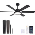52in Black Low Profile Ceiling Fan with Light, Remote Control, 6 Blades, Dimmable LED, Flush Mount, Reversible, 6 Speeds, Ultra Quiet, Indoor Use, Bonus Wall Switch, Outdoor Rated