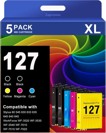 127 Ink Cartridge Remanufactured Replacement for Epson 127 Ink Cartridges T127 for Workforce 545 845 645 WF-3540 WF-3520 WF-7010 WF-7510 WF-7520 NX530 NX625 Printer (2 Black, Cyan, Magenta, Yellow)