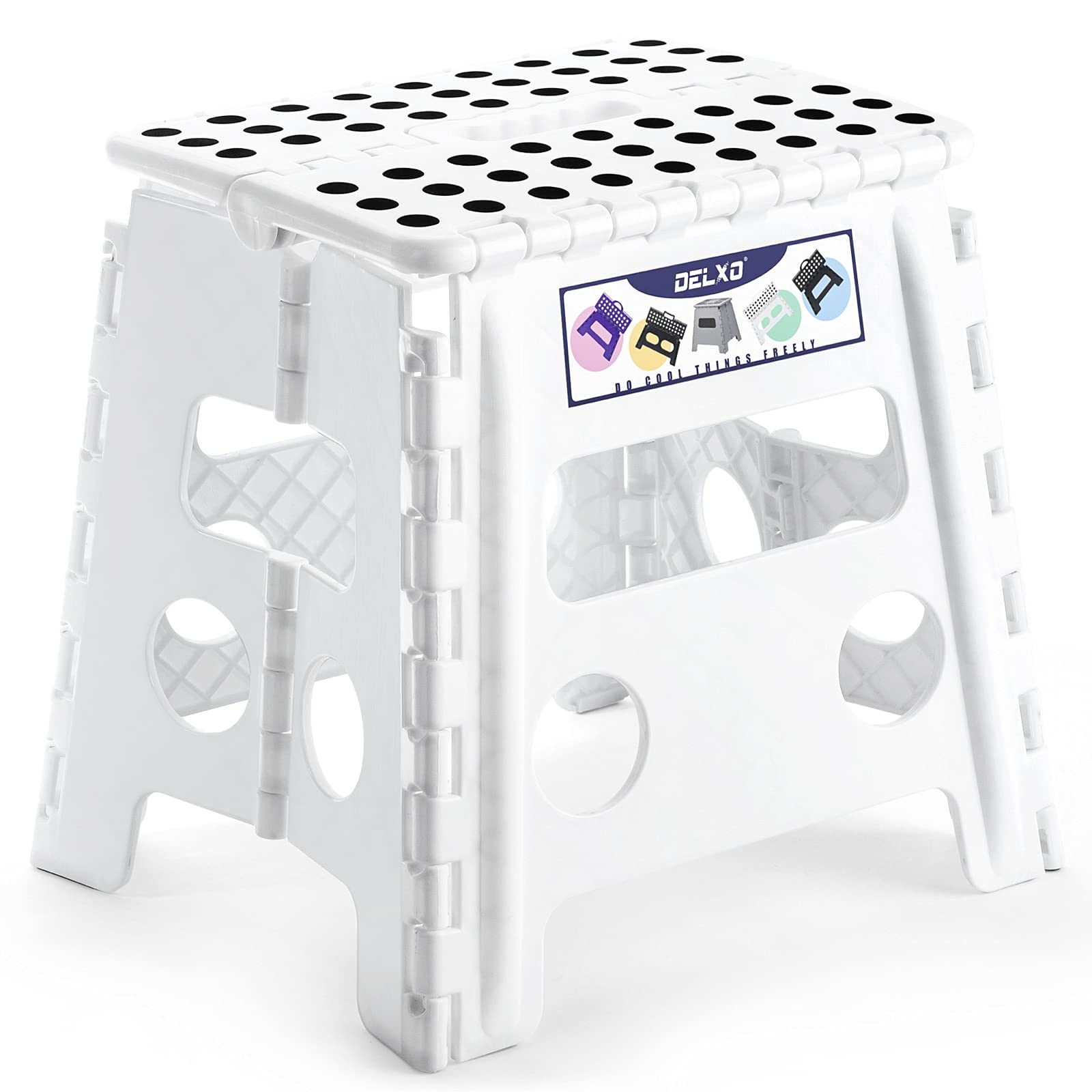 Delxo Folding Step Stool 13 Inch,300 Lbs Step Stool for Adults White