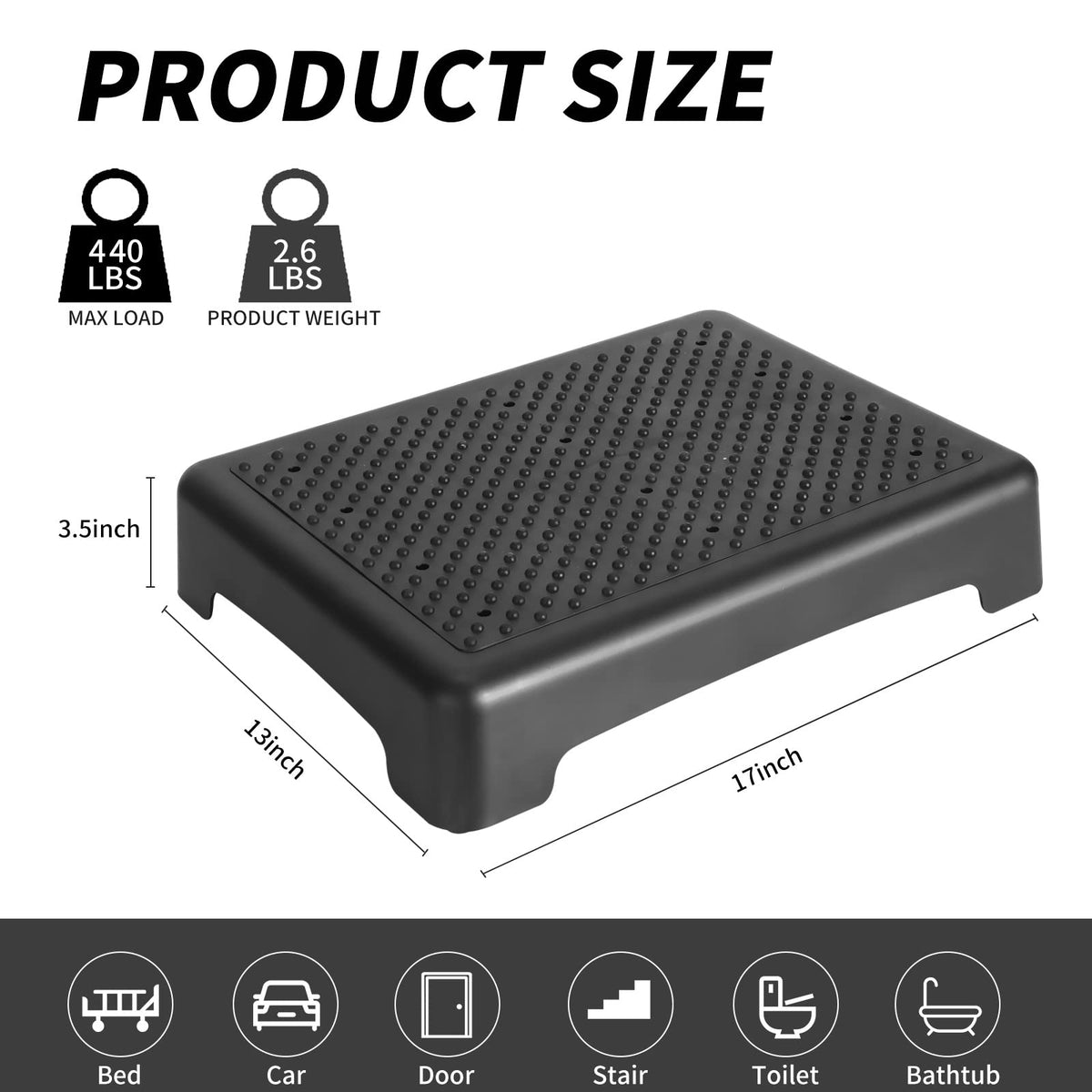 Fotree One Step Stool, Safety Step Platform for Senior ? Adults, Non-slip Mobility Step Platform for Stair, Car, Bed, Chair, Shower, Bathtub,