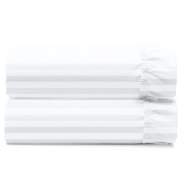 Pack of 2 100% Cotton Sateen Deep Pocket King Fitted Sheets, Striped White