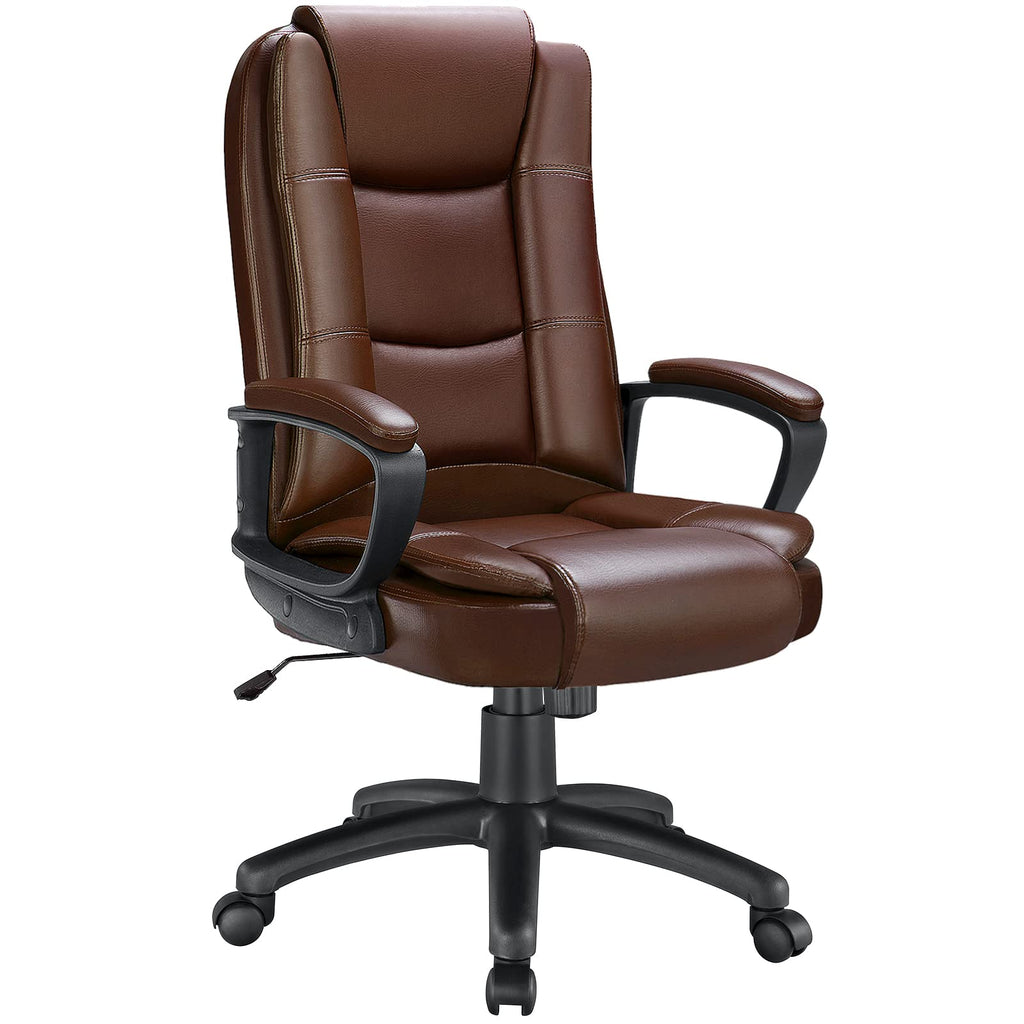 Lemberi Adjustable High Back Pu Leather Executive Office Chair, Brown, Fixed Arms