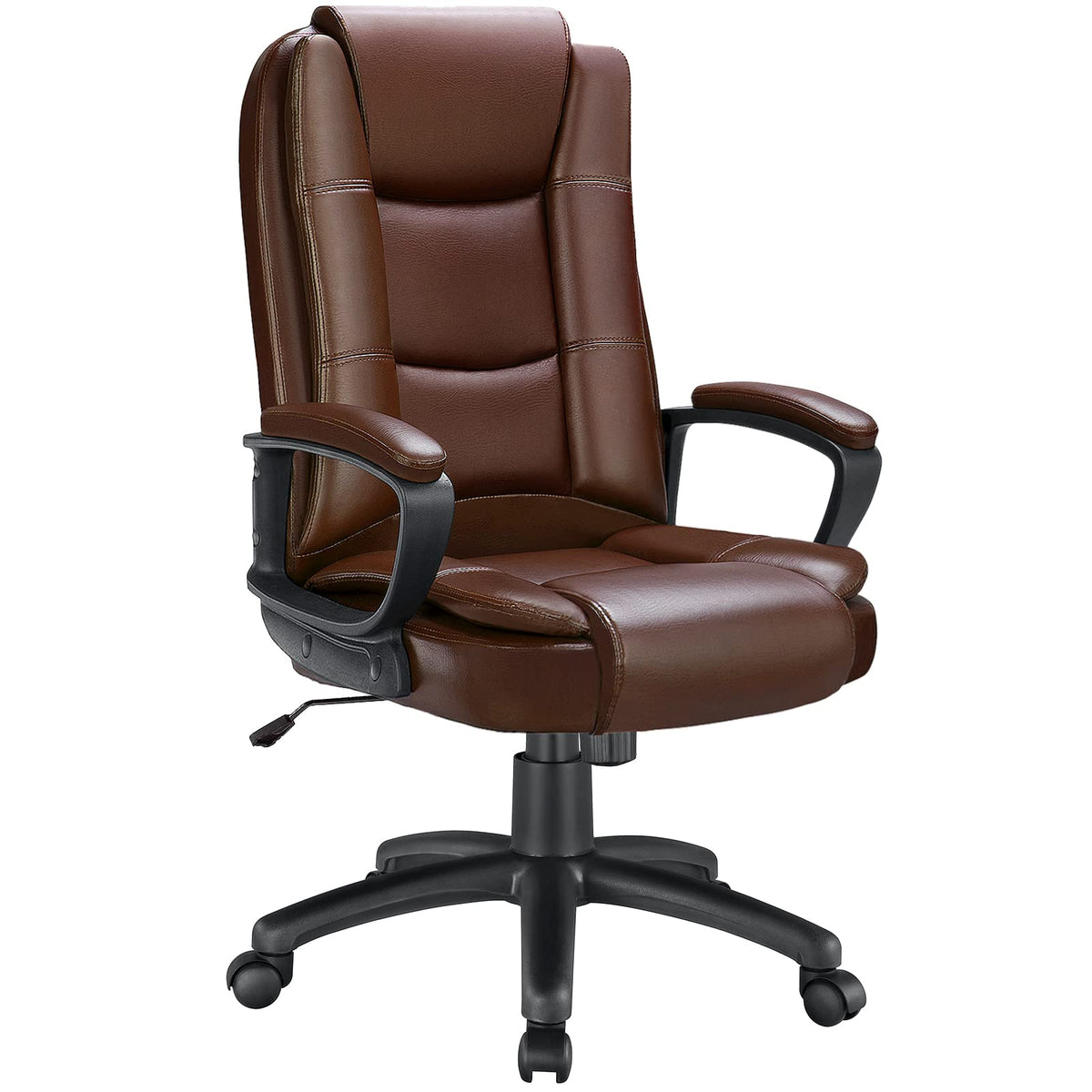 Lemberi Adjustable High Back Pu Leather Executive Office Chair, Brown, Fixed Arms