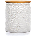 Small Engraved Ceramic Kitchen Canister - Storage Jars with Airtight Lids Made from Bamboo with Nature-Inspired Engraving - Use as a Pasta Holder, Coffee Ground Holder, Rice Container - 30 Ounces