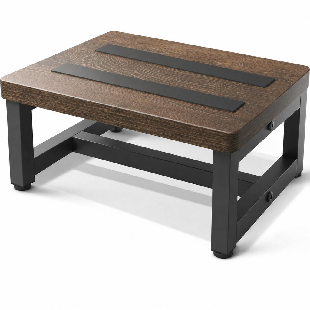 Leketree Wooden Step Stool for Adults, Heavy Duty Stepping Stool with Non-slip Rubber Feet & Adjustable Feet, Bed Steps for High Beds,