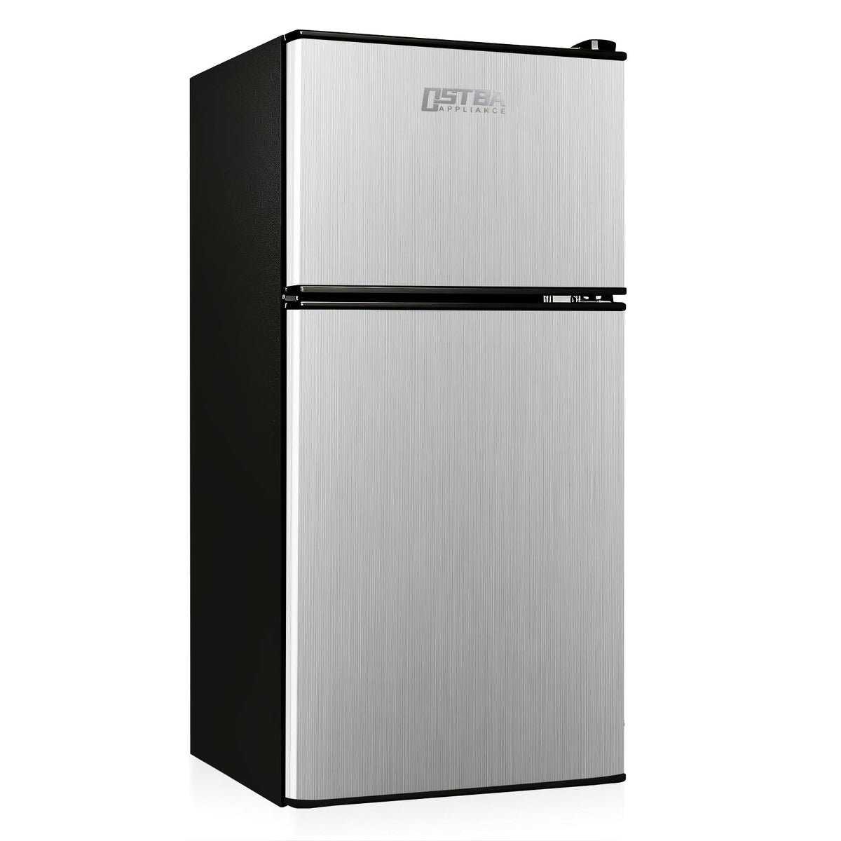 OSTBA Mini Fridge with Freezer - 3.2 Cu.ft 2-Door Upright Freezer, Compact Refrigerator with 2 Removable Shelves 7 Level Adjustable Thermostat, Removable Shelves for Bedroom Office Apartment, Silver