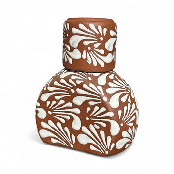 Talavera Bedside Water Carafe with Cup | 8.5” Hand-Painted Mexican Pottery | Decorative Nightstand Water Jug Set