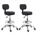 Klasika Drafting Chair with Backrest, Adjustable Foot Rest Height Rolling Stool with Wheels, Leather Swivel Work Shop Office Stools Chairs,