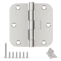 Door Hinges Brushed Nickel - 3 Pack Satin Nickel 3.5 Inch Rounded Interior Door Hinges with 5/8" Radius - Flat Iron Residential Standard 3 1/2 Inches Silver Door Hardware