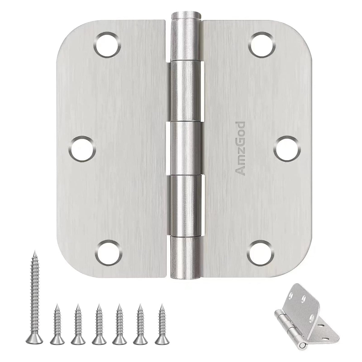 Door Hinges Brushed Nickel - 3 Pack Satin Nickel 3.5 Inch Rounded Interior Door Hinges with 5/8" Radius - Flat Iron Residential Standard 3 1/2 Inches Silver Door Hardware