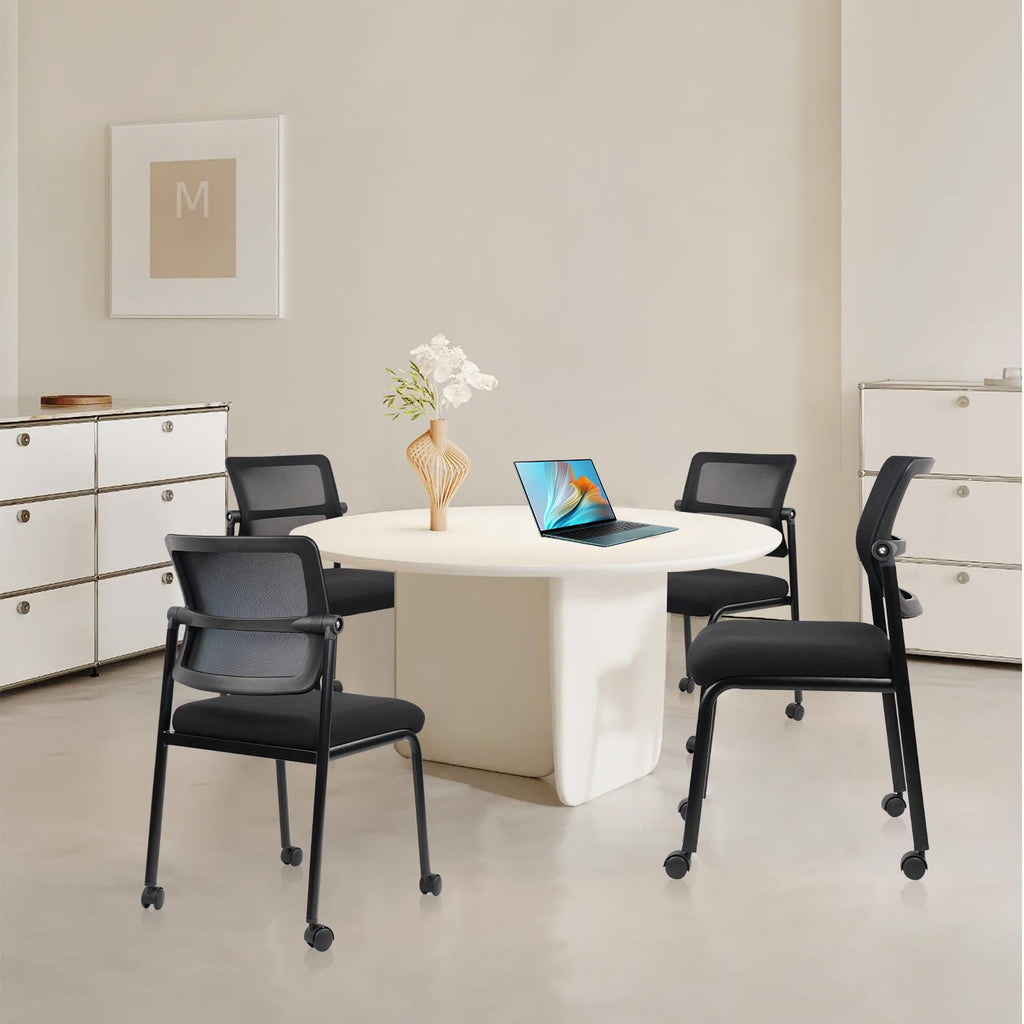 Clatina Stacking Armless Office Waiting Room Chair with Wheels, Stackable Mesh Guest Reception Desk Chairs with Adjustable Backrest for