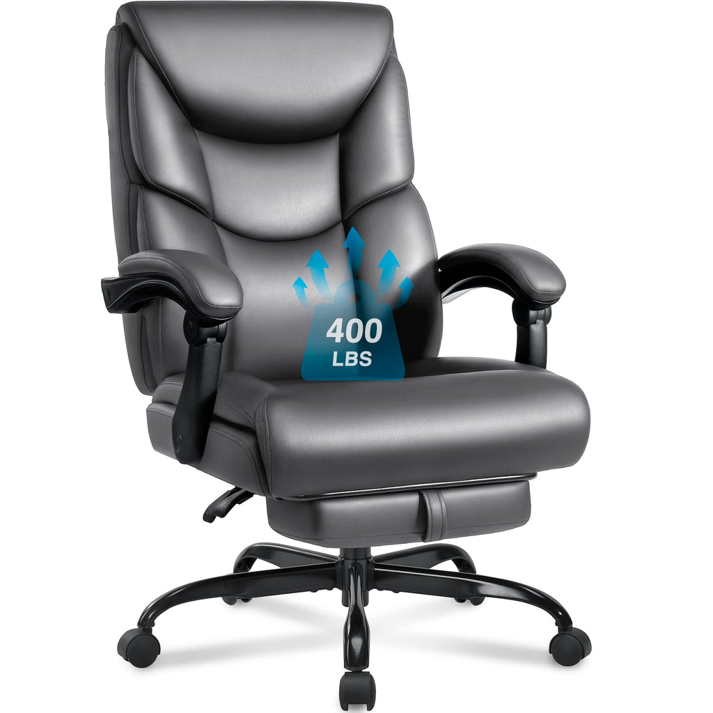 Wailor 400lbs Office Chair with Foot Rest, Reclining Big and Tall Office Chair with Lumbar Support, High Back Pu Leather Computer Chair,comfy