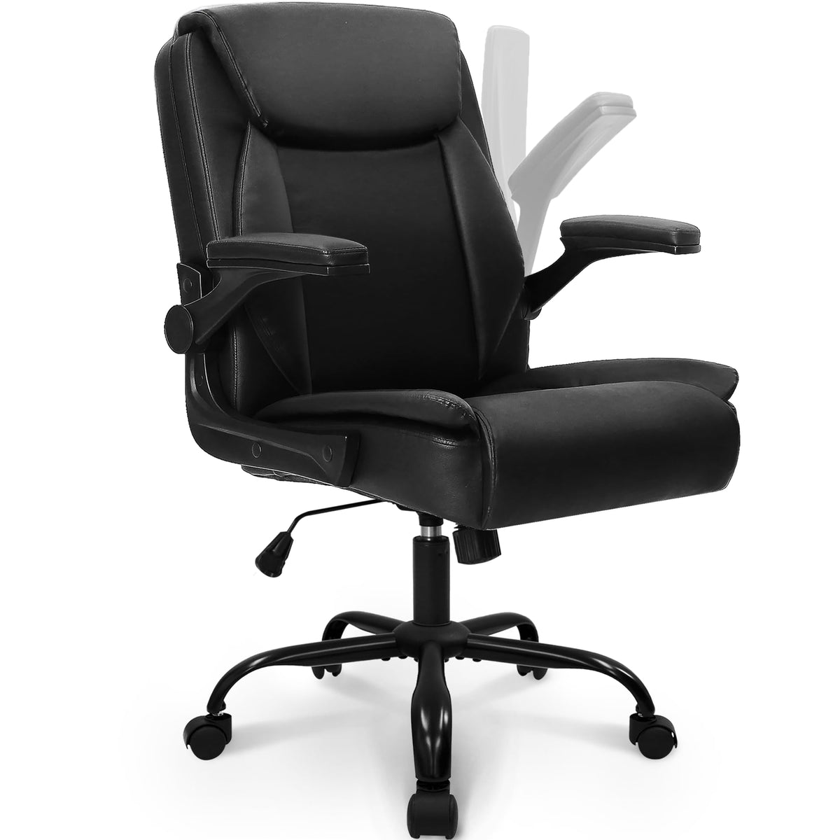 Neo Chair Pu Leather Office Desk Chair with Adjustable Arms, All Black, 26 inches (W) x 23 inches (L) x 42 inches (H)