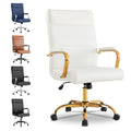 Bowthy White and Gold Office Desk Chair, Modern Leather Conference Room Chairs, High Back Ergonomic Home Ofiice Chair, Adjustable Height Swivel